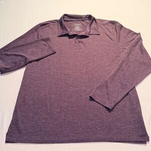 LL Bean Long Sleeve Polo Shirt Large Purple Heather Snap Placket 523253 Mens